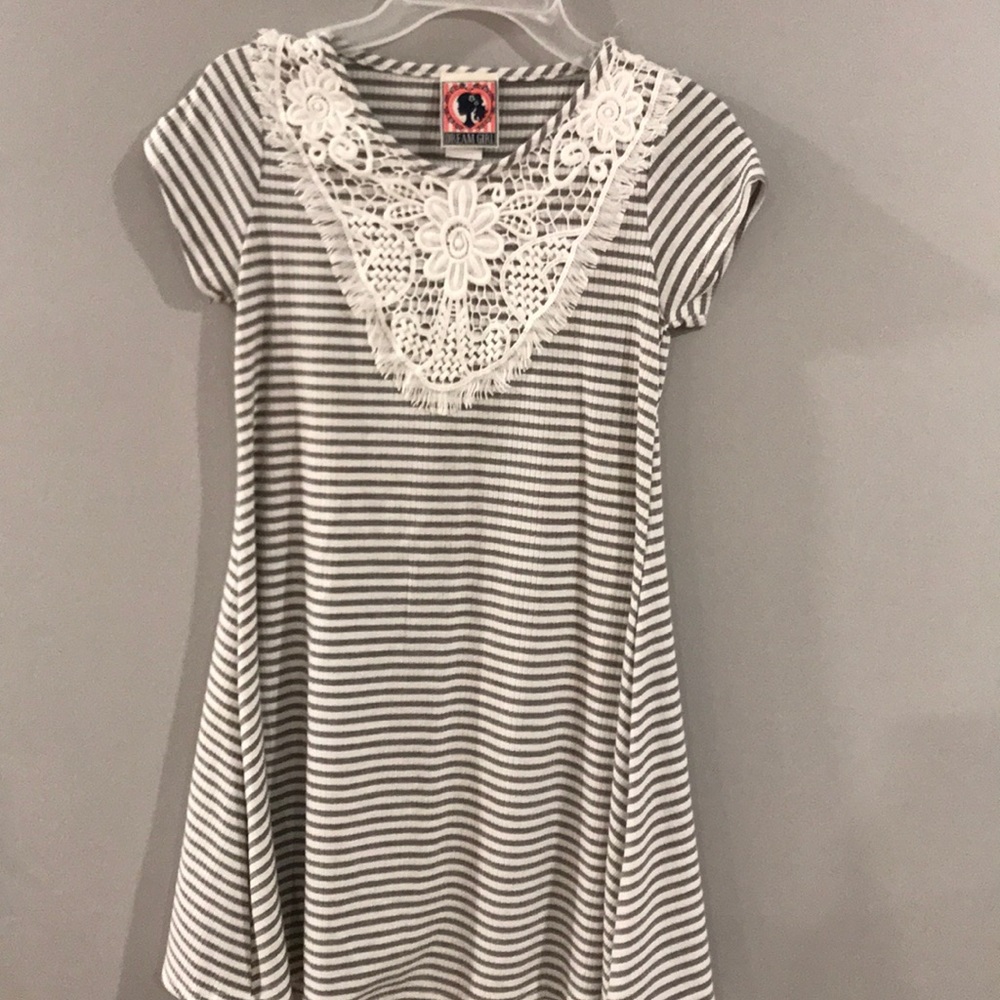 grey and white dress